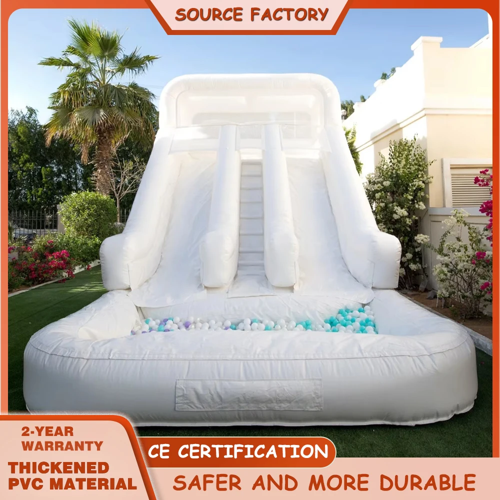 PVC製大型ホワイトデュアルレーン ドライスライド 商業用インフレータブルウォータースライド 子供と大人向け 商業グレード 屋外用 送風機付き