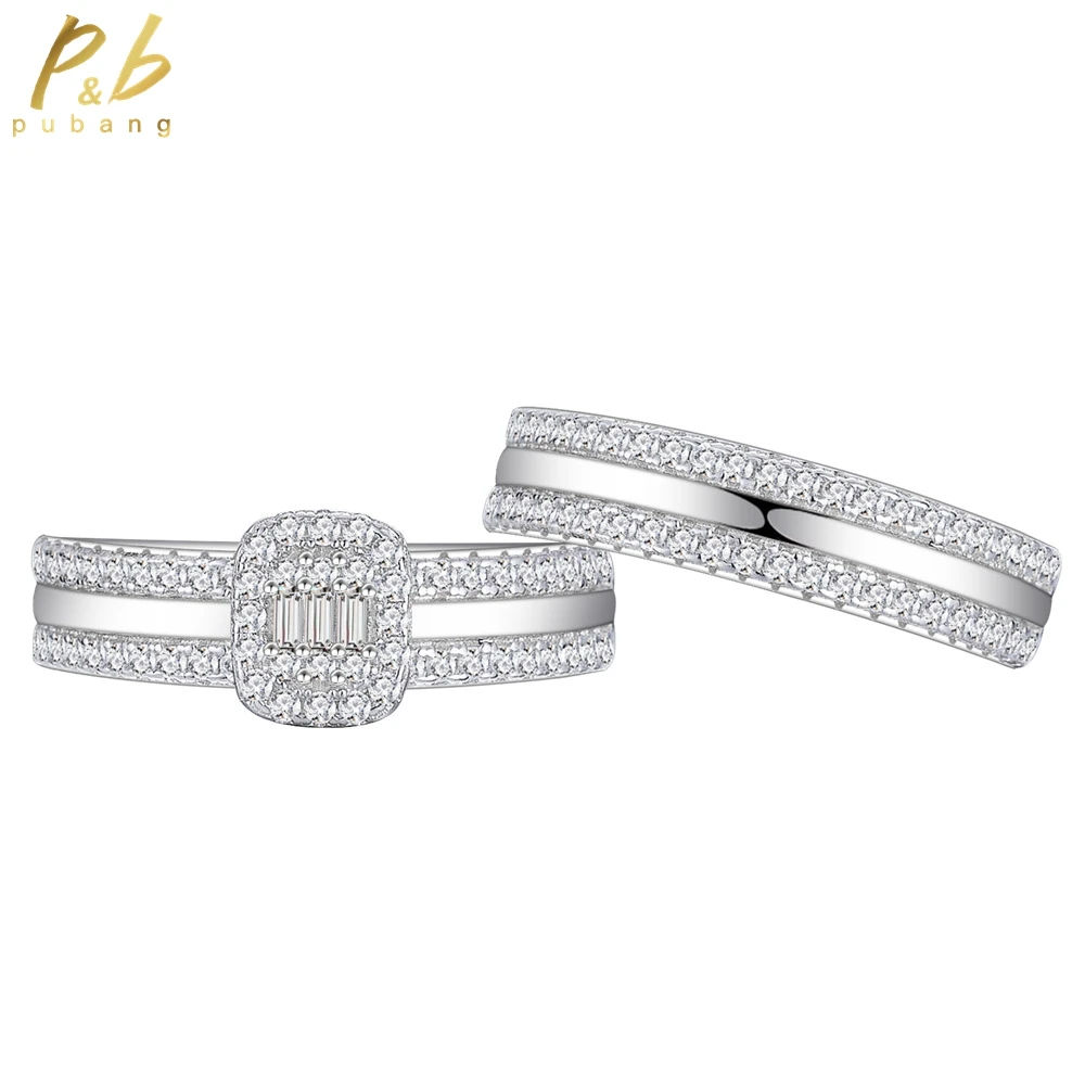 

PuBang Fine Jewelry 925 Sterling Silver Created Moissanite Diamond Cocktail Wedding Band Rings Set for Women Gifts Free Shipping