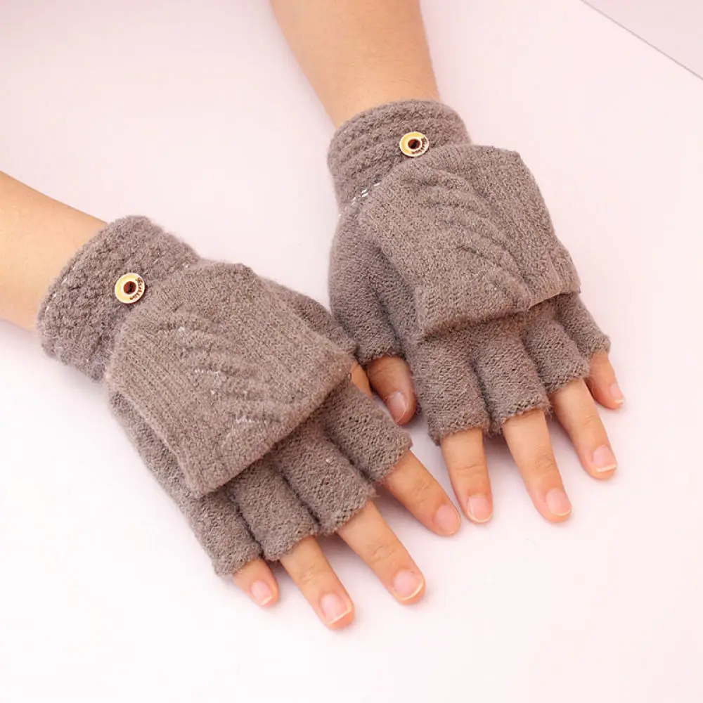 Winter Thermal Mens Gloves Thick Knitted Flip Top Convertible Mittens Fingerless Outdoor Cycling Commute Office Daily Accessory