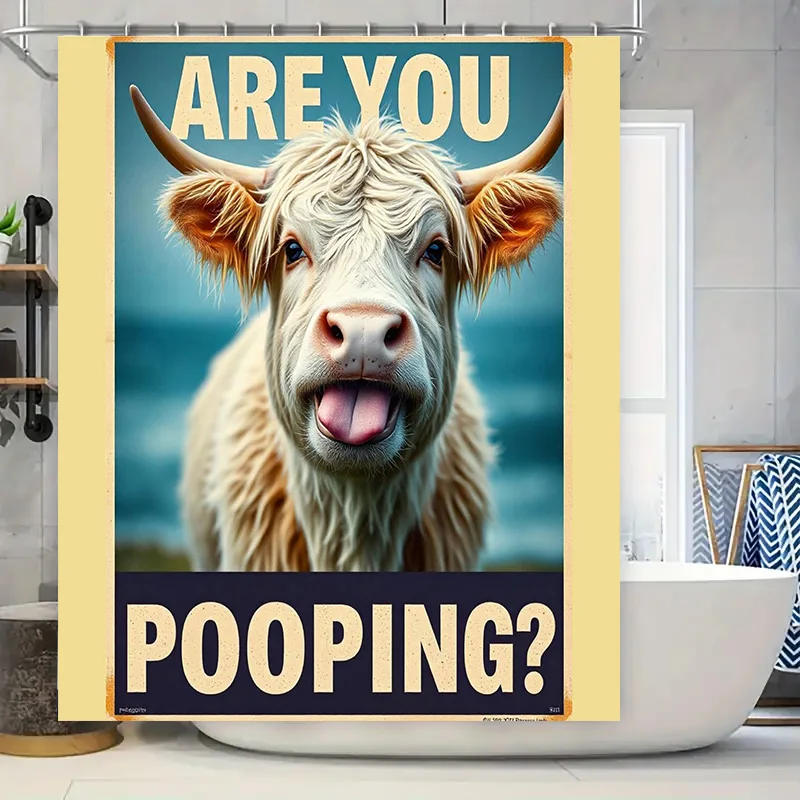 

Highland Cow Toilet Paper Holder Shower Curtain Set Bathroom Decor Funny Animal Home Decor Gift Ideas for Him or Her (170x180cm)
