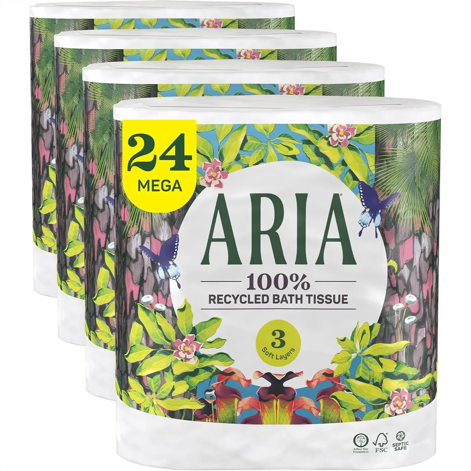 

Recycled Toilet Paper 24 Rolls 3-Ply Soft Bath Tissue with Paper Packaging