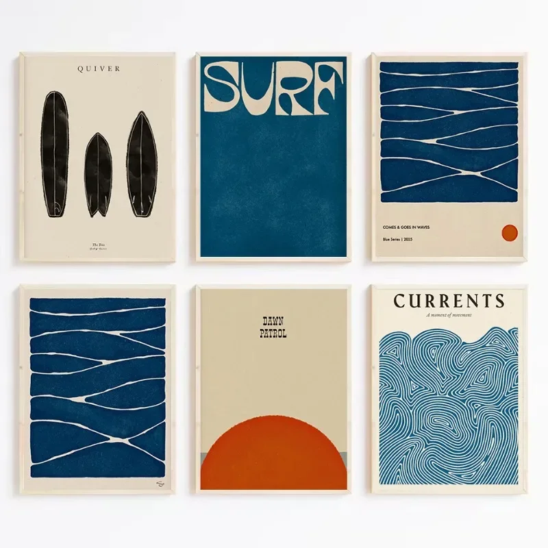 Póster nórdico de verano con citas de filosofía de Surf en la playa bohemia, viene y va, olas del mar, imágenes artísticas de pared, pintura en lienzo, decoración del hogar