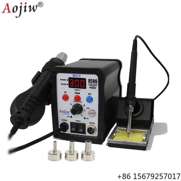 AOJIW 8586 2-in-1 New Rework Station Combined Hot Air Gun Soldering Station Accurate Temperature Control Dual Voltage 1-Year