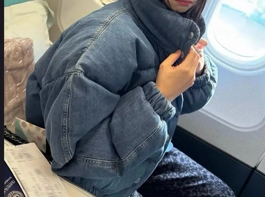 Winter New Retro-style Denim Cotton Coat Ski Suit Short Stand-collar Down Jacket