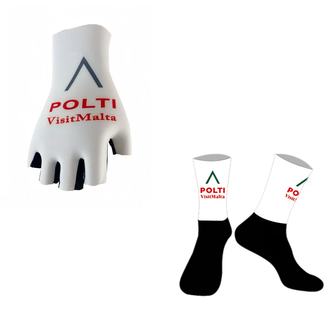 

2025 Polti VisitMalta Team One Pair Half Finger Cycling Gloves + ONE PAIR CYCLING SOCKS