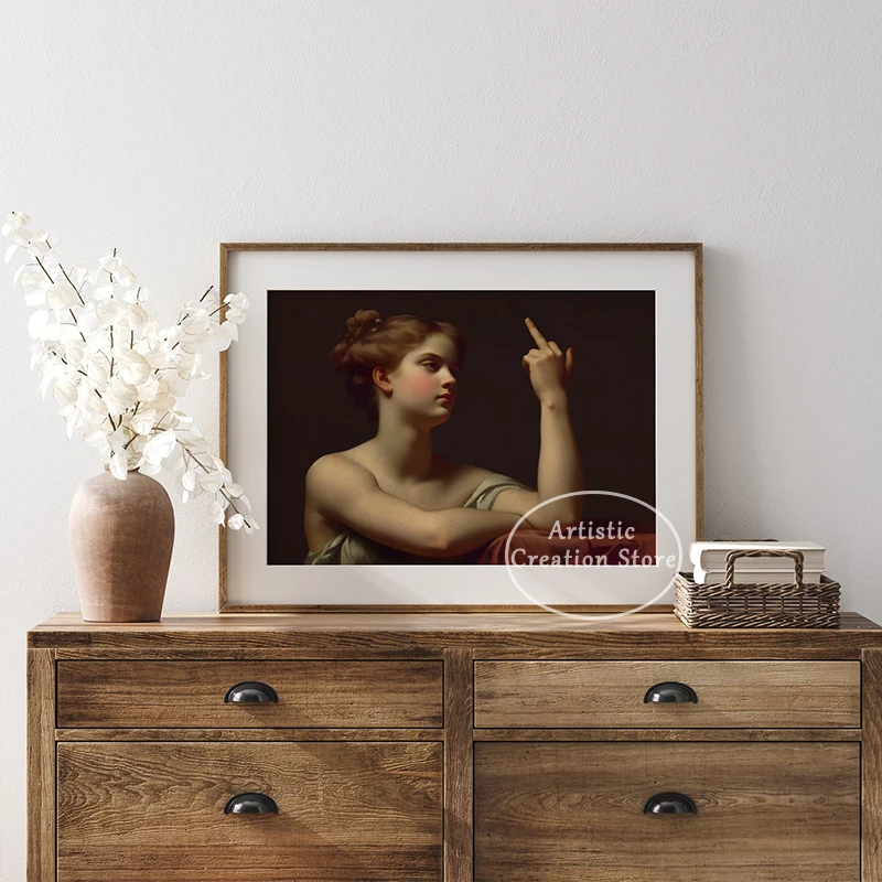 Woman with Middle Finger Poster Antique Neoclassical Portrait Prints Canvas Painting Funny Alternative Wall Art Home Decor Gift
