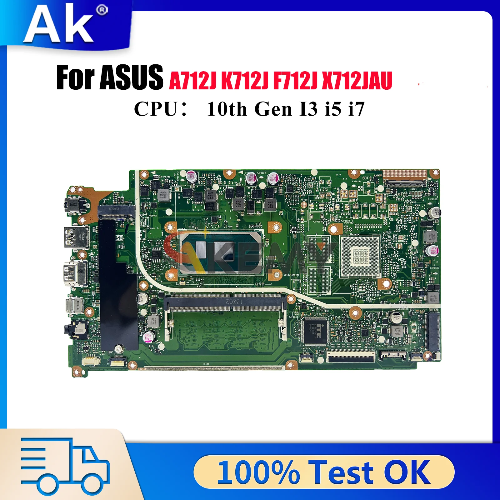 

X712JAU Материнская плата для ноутбука ASUS S712J X712JAU X712JP X712J K712J F712J X712JAW A712J Материнская плата 10-го поколения I3 i5 i7 100% тестирование