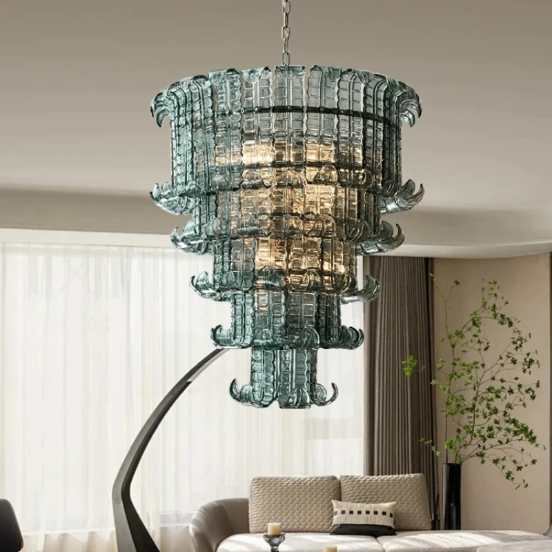

French American and Italian light luxury art decorative glass living room chandelier suspended restaurant chandelier