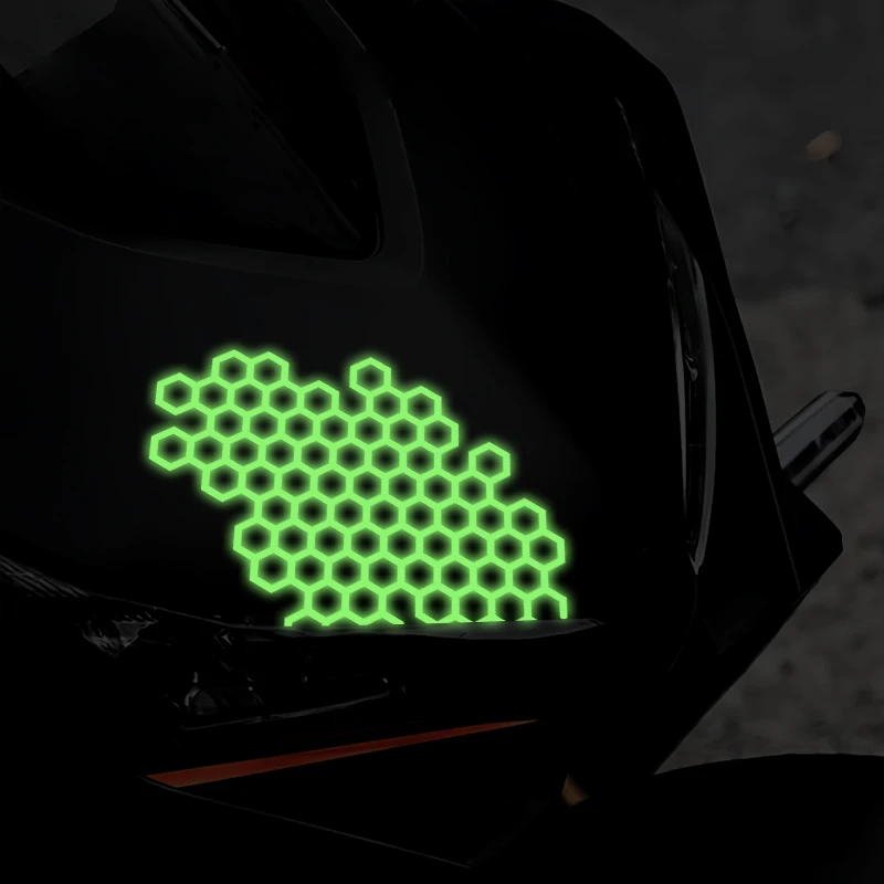 1PC Glow-in-the-dark Honeycomb Motorcycle Stickers Waterproof for Racing Helmet Motorbike Fuel Tank Fairing Scooter Vinyl Decals