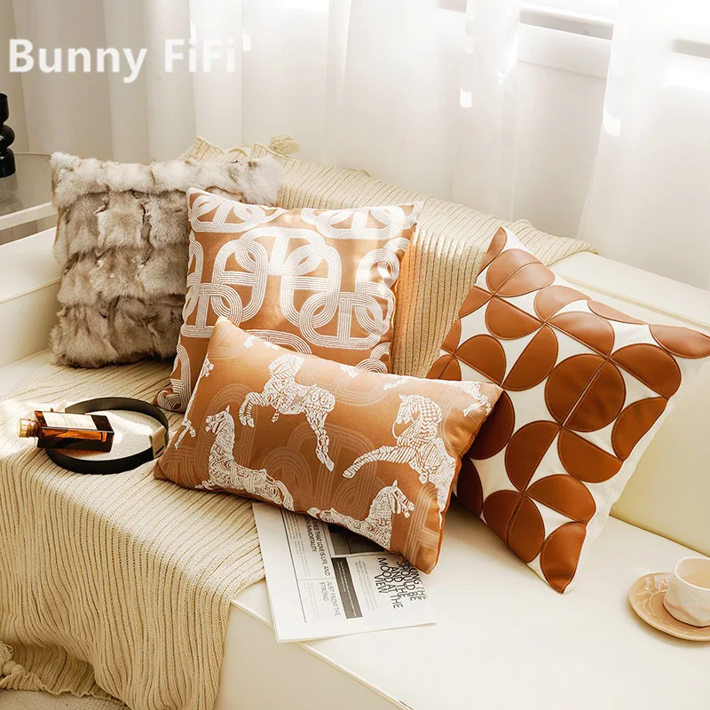 Orange Horse Pattern Series Cushion Covers Chenille Jacquard Embroidery Luxury Modern Decorative Throw Pillow Cases For Sofa Bed