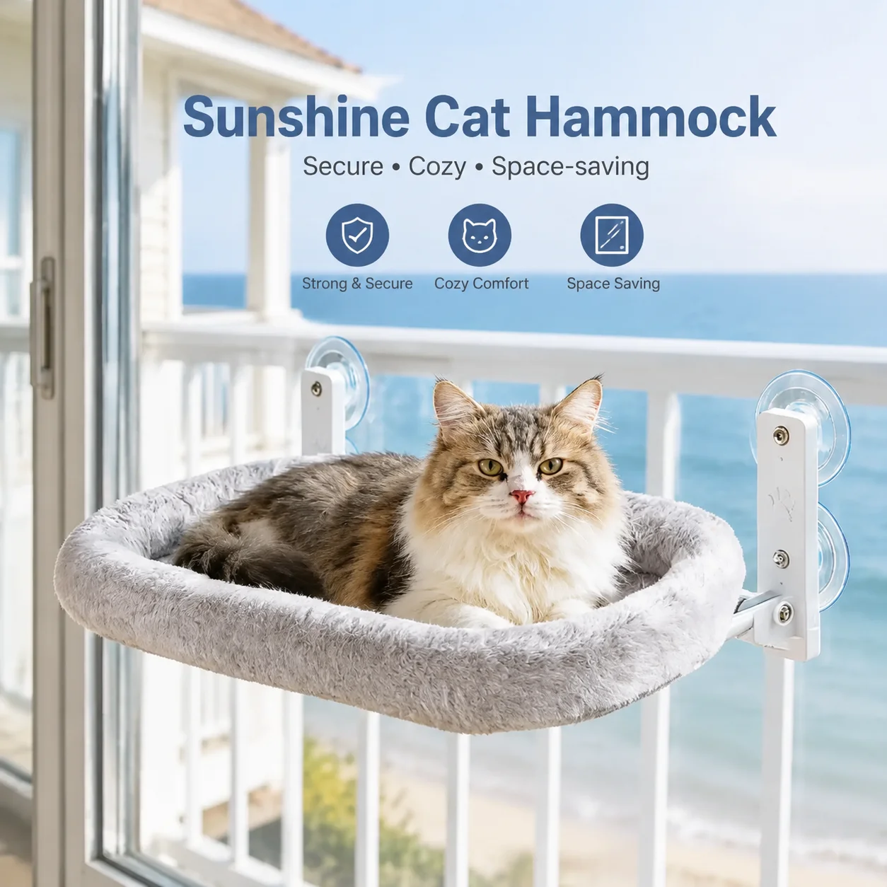 Strong Suction Cup Cat Window Perch Foldable Hammock Sunbathing Resting Bed Metal Frame for Dormitory Indoor Cats Space Saving