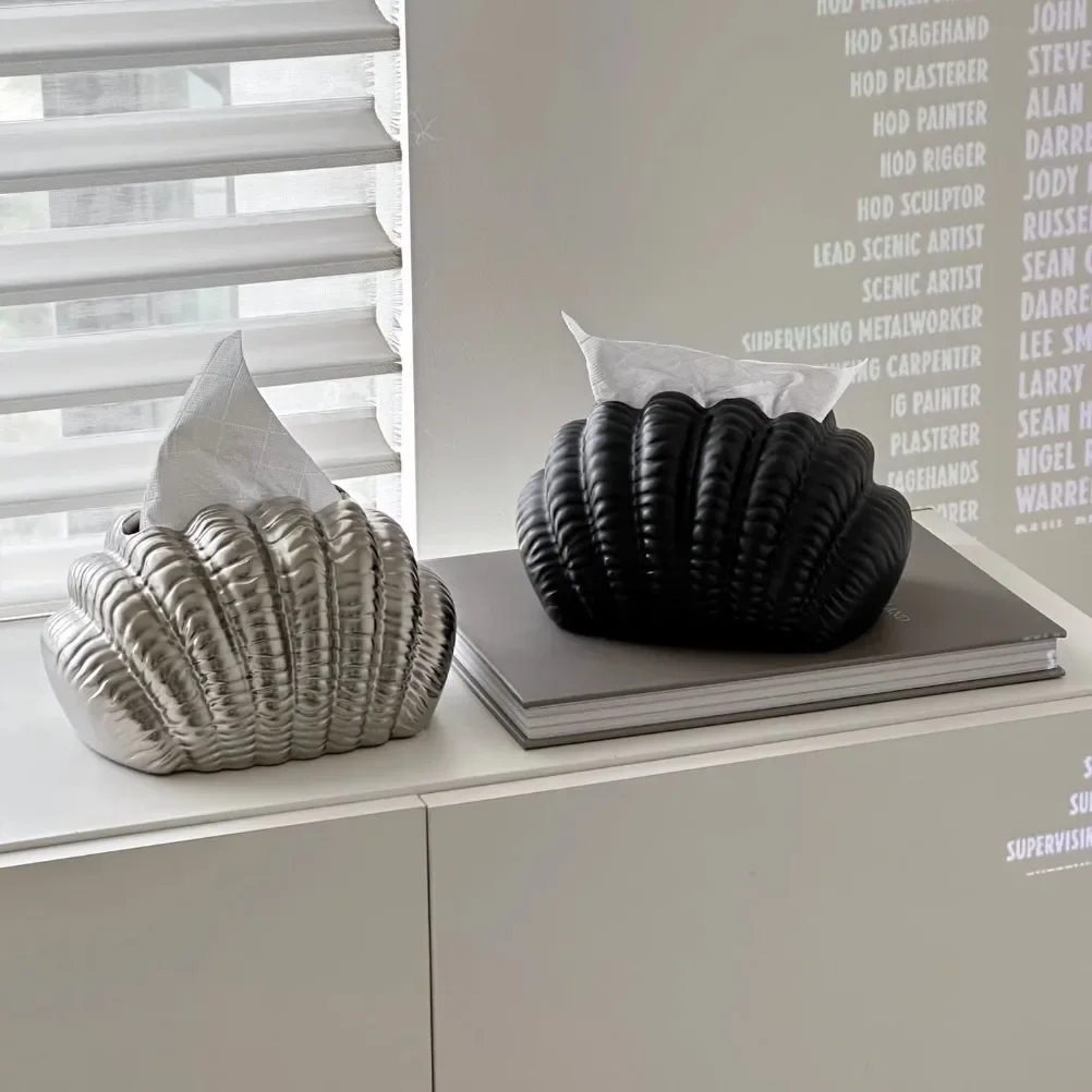 Cream Ceramic Tissue Box Living Room Desktop Shell Tissue Case Dining Table Tissue Case Household Tissues Storage Box Decoration