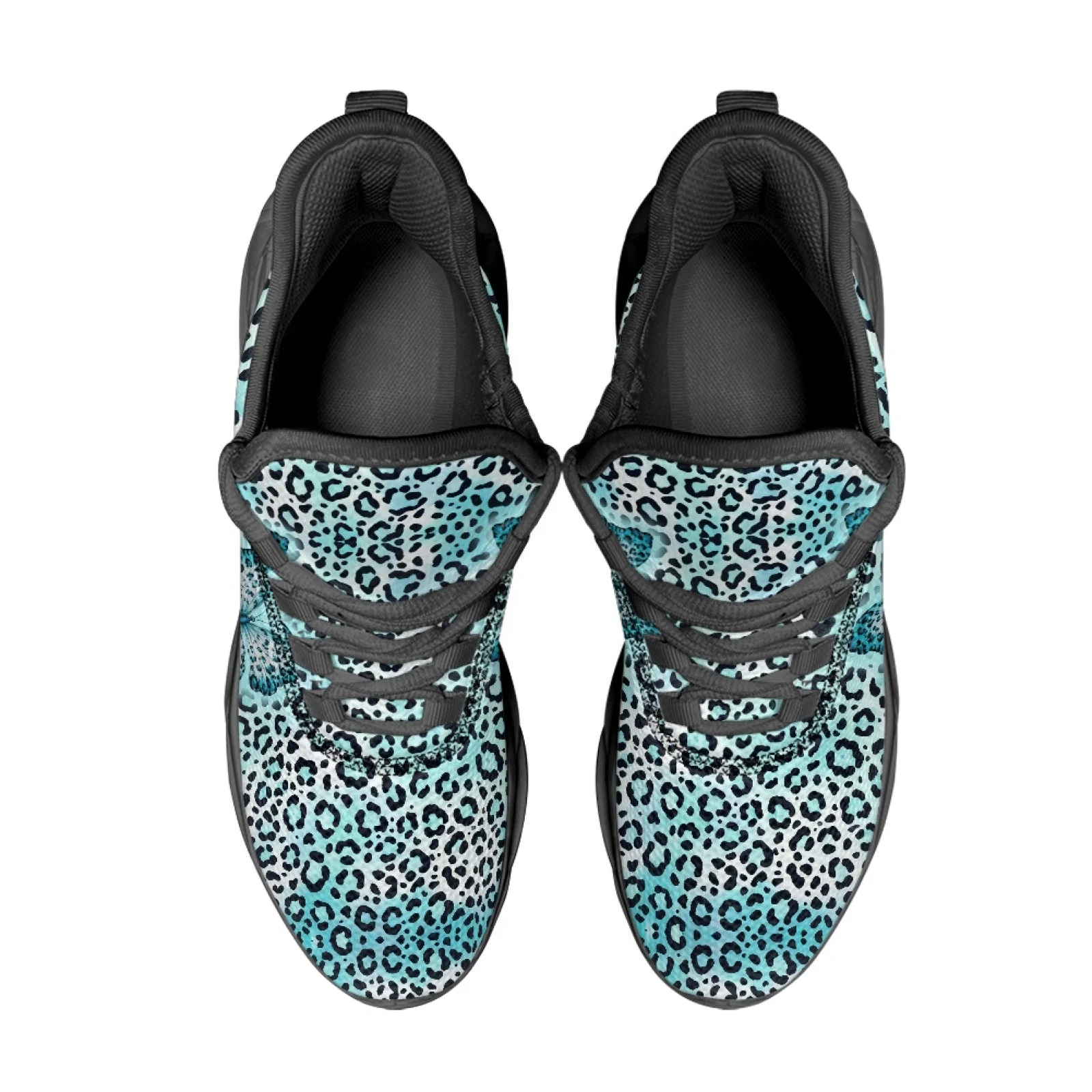 PENSTROLL Non Slip Mens Running Shoes with Blue Leopard Print, Lightweight Mesh Athletic Trainer for Work and Gym
