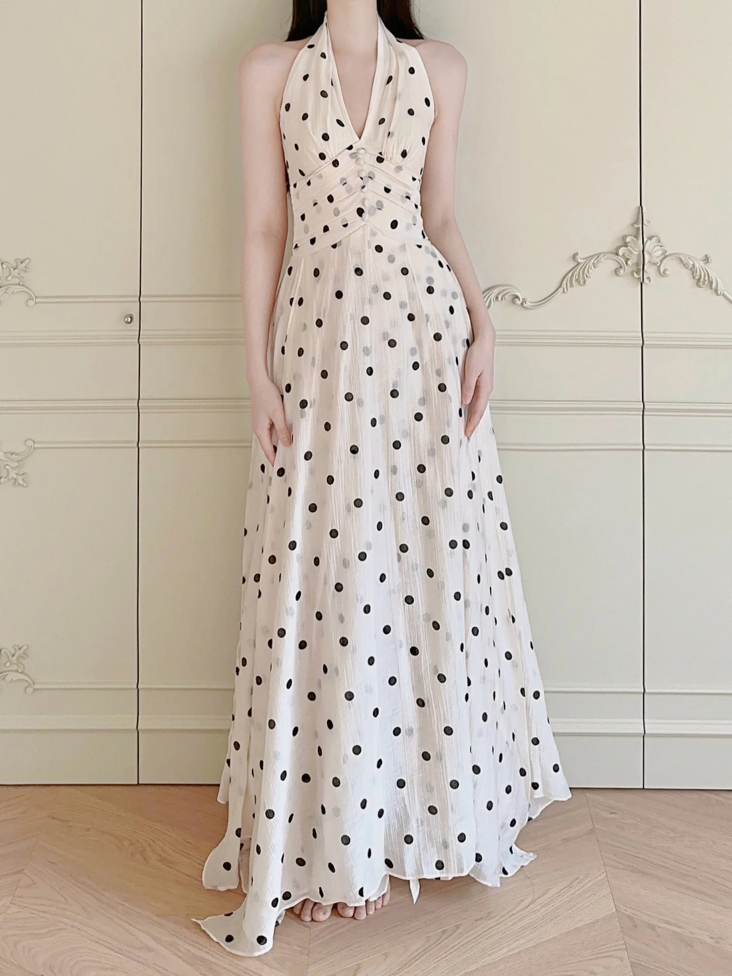 

Летнее вечернее платье с принтом в горошек, длинная кружевная юбка с завышенной талией, коллекция Svel Dr