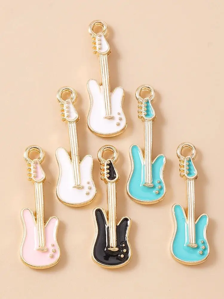 Leslie 10 Stück Niedliche Emaille Musiknoten-Gitarren-Anhänger für Schmuckherstellung, Halsketten, Schlüsselanhänger, Handgemachtes Kunsthandwerk – Detail 15