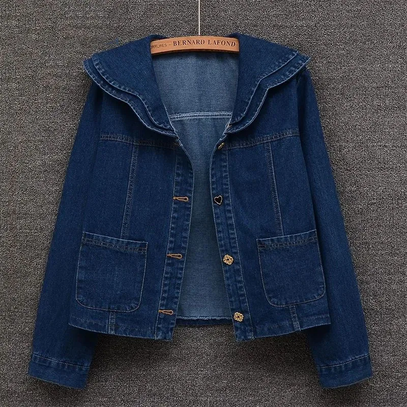

Fashion Collar Denim For Women New 2025 Spring Autumn Korean Version Casual Coat Female Jeans Top