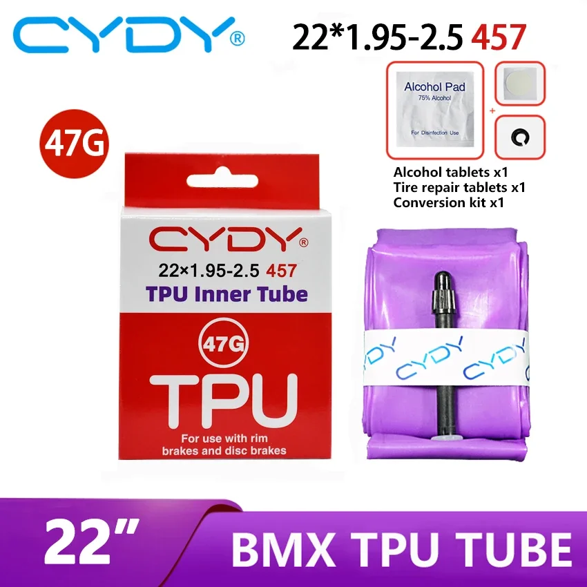 CYDY TPU Inner Tube for Bike 22x1.95-2.5 Inch BMX Bicycle Tire Tyre Cycling Pneu 47G - Universal Fit for Various Sizes