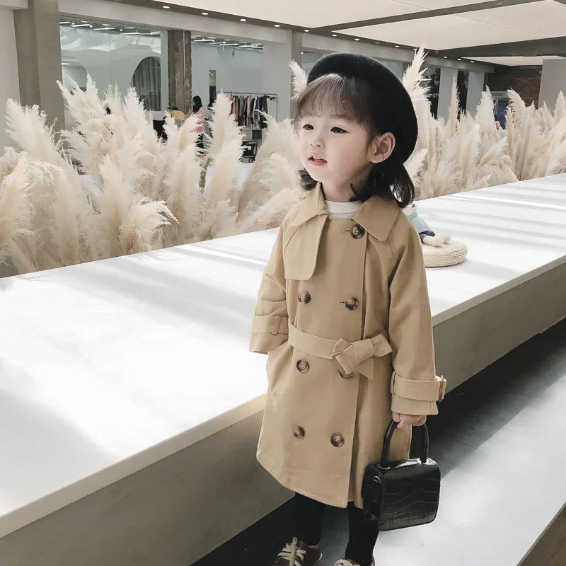 Baby Girl Top Spring and Autumn Trench Coat Children Double-breasted Casual Coat Children Trench Durable Fashion Tops