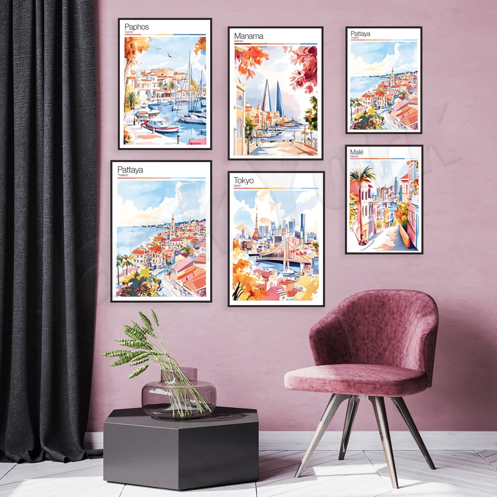 شنتشن، كوريا الجنوبية، نيبال، فوكيت، باتيا، تايلاند، اليابان، مانيلا، الفلبين، الهند، جزر المالديف، قبرص ملصقات السفر #2