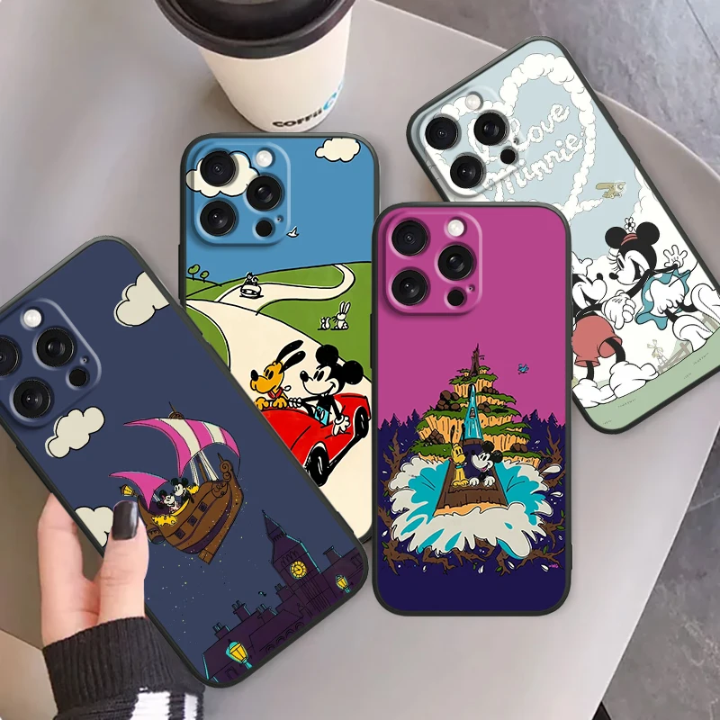 

Disney Mickey Cute Cartoon For iPhone 15 14 13 12 11 XS XR X 8 7 SE Pro Max Plus Mini Black Soft Phone Case