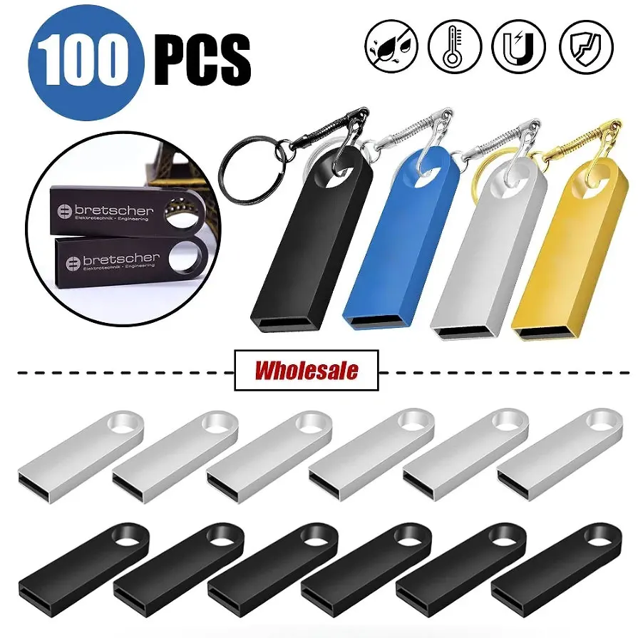 

100Pcs/lot Free Custom Logo metal USB Flash Drive 64GB 32GB 8GB 4GB memory Flash USB Stick pen drive 128mb 512mb PenDrive 2.0