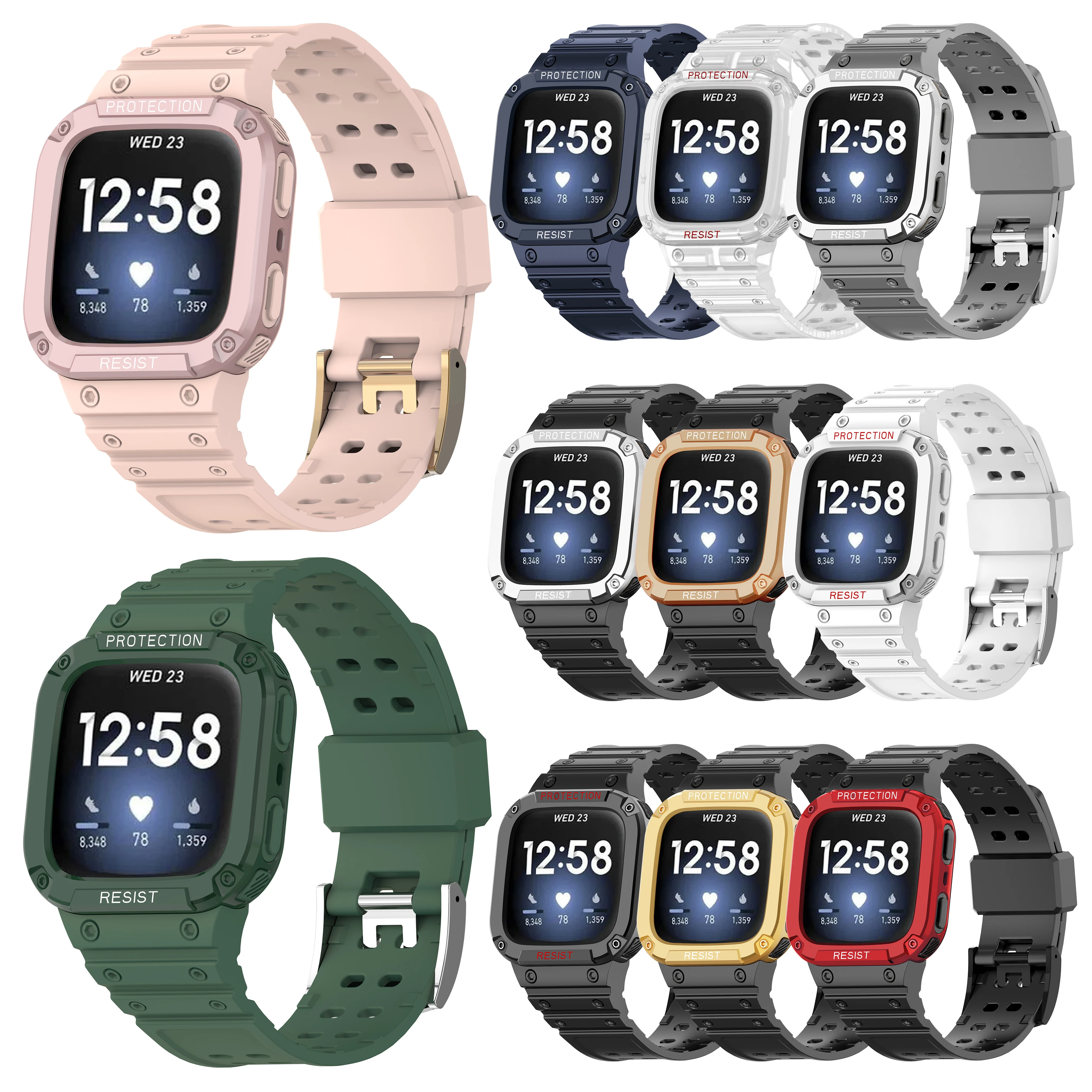 Ремешок для Fitbit Versa1234, ремешок «Все в одном» с защитным чехлом, ремешок для наручных часов Versa Lite/Sense, противоударный ремешок из ТПУ для занятий спортом