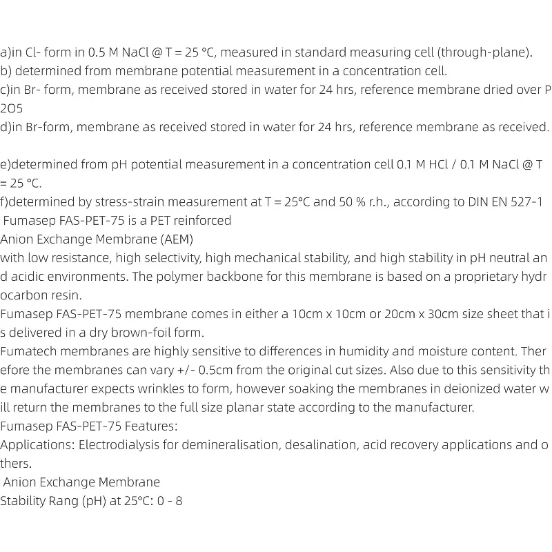 130 Micron Thick FAS‑PET‑130 AEM Anion Exchange Membrane High Ionic Conductivity For CO2RR Electrolyzer MEA R&D Consumable