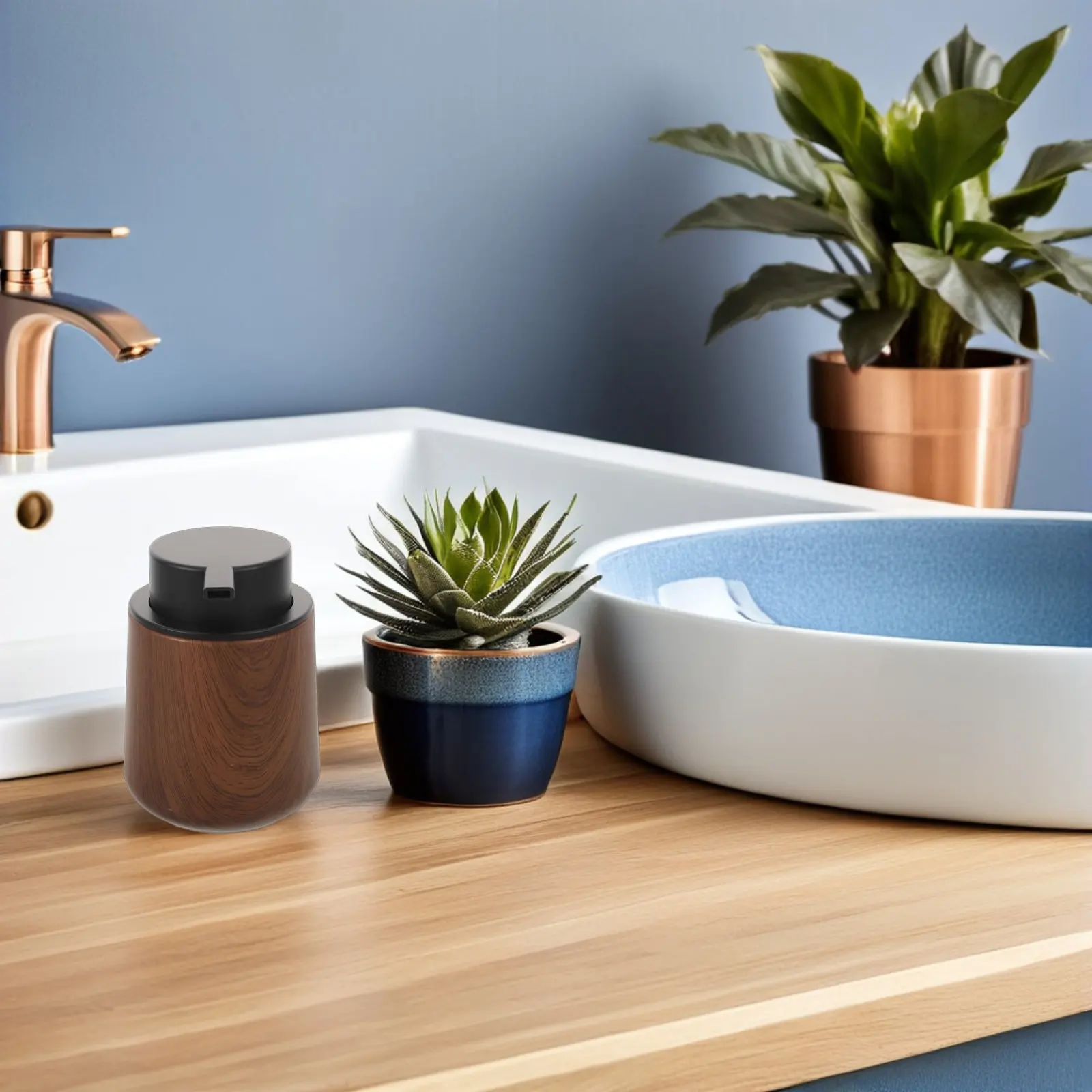 Foaming Hand Soap Dispenser Walnut Wood Grain Vintage Refillable Empty Foam Pump Bottle Bathroom Kitchen Hotel Countertop