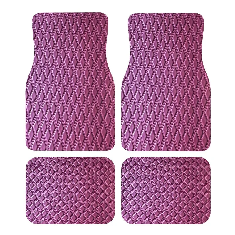 4pcs Car Floor Mats, 2D Print Pink Diamond- Patterned Material, Soft& Glossy Finish, Fits Most Cars, Interior Protection, Stylis