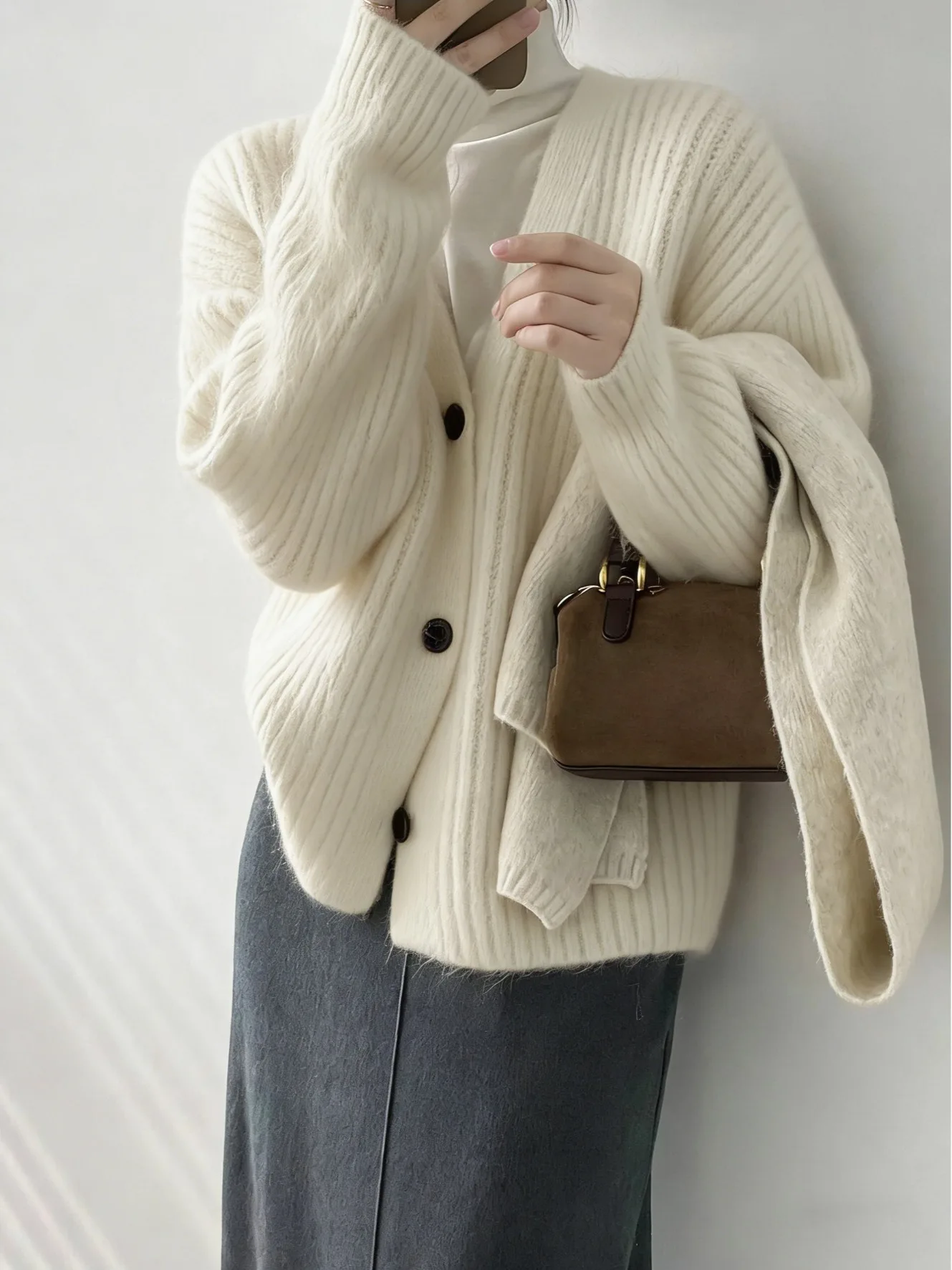 

Вязаный кардиган в стиле ретро, мягкий, свободный, с V-образным вырезом, женский, удлиненный, приталенный, весна-осень