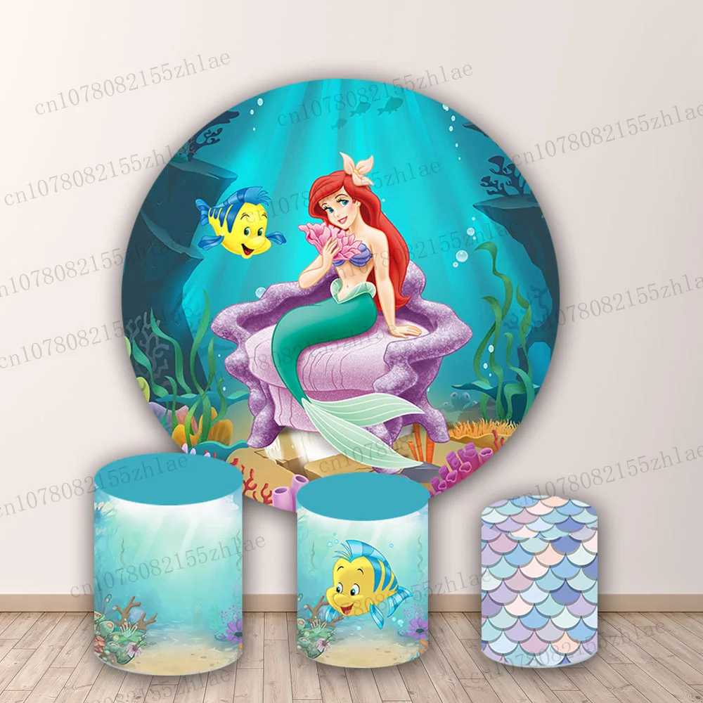 

Mermaid Birthday Party Photo Backdrop Baby Shower Photography Backdrop Round&Cylinders Plinth Covers Banner