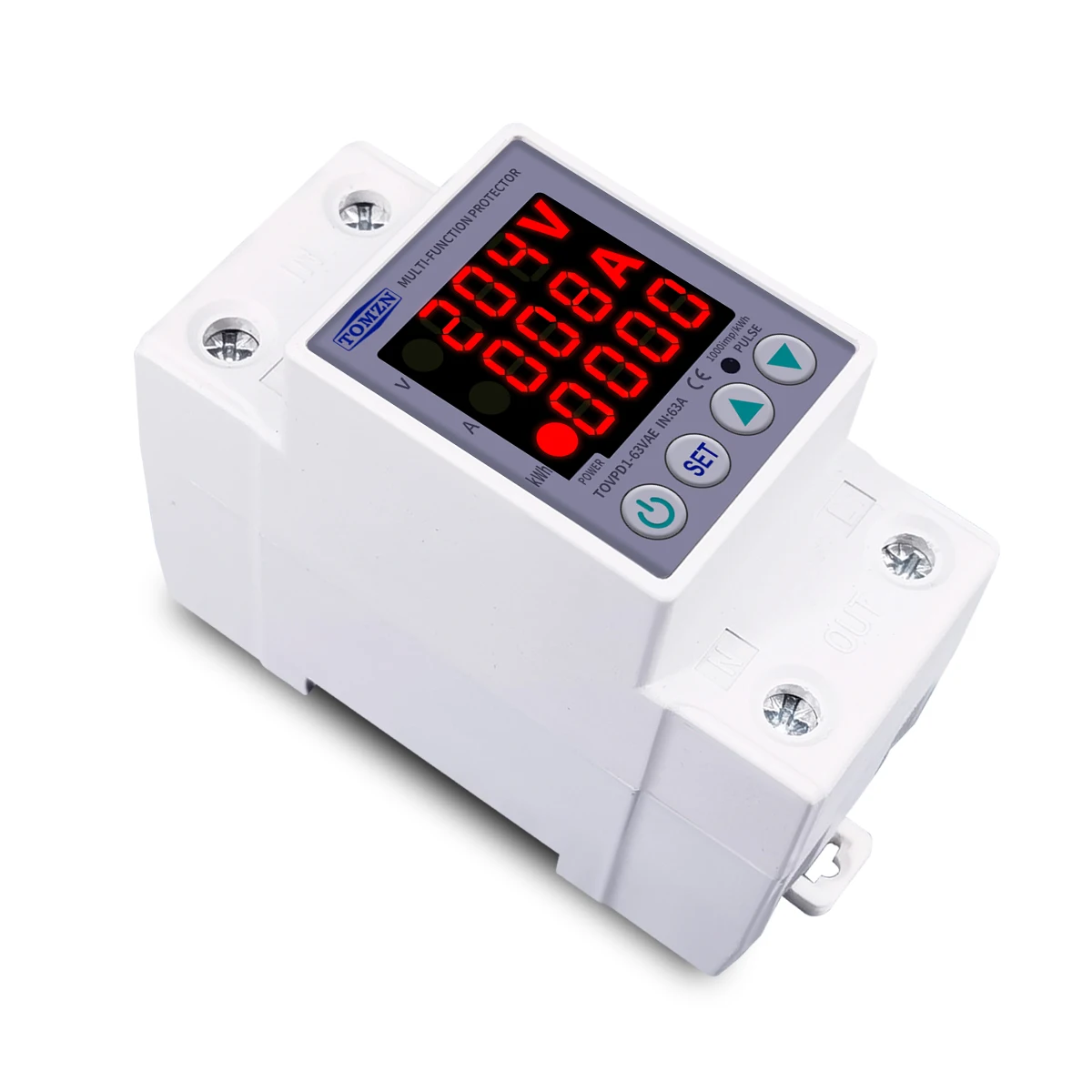 63A 230V 3IN1 Display Din rail adjustable over and under voltage protective device protector relay with over current protection