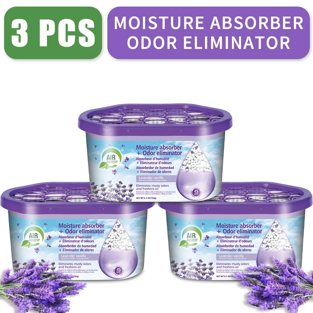 3-حزمة من صناديق امتصاص الرطوبة القوية ومزيل الرائحة - للخزائن والحمامات والمركبات الترفيهية. مصائد مزيل الرطوبة القابلة لإعادة الاستخدام، تمنع الرطوبة