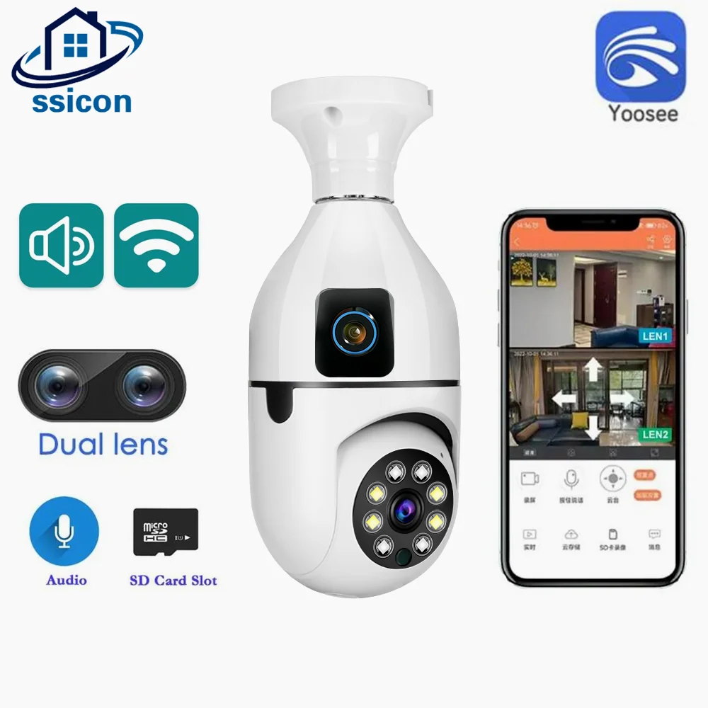 4MP WIFI Dual Lens Camera Yoosee Security Protection Indoor Smart Home Wireless E27 Bulb Camera Color Night Vision