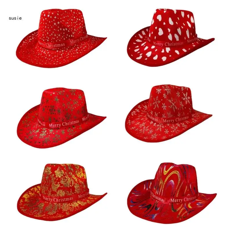 

X7YA Western Christmas Party Hat for Holiday Celebration Festival Costume Santa Costume Hat Cosplay Party Accessories