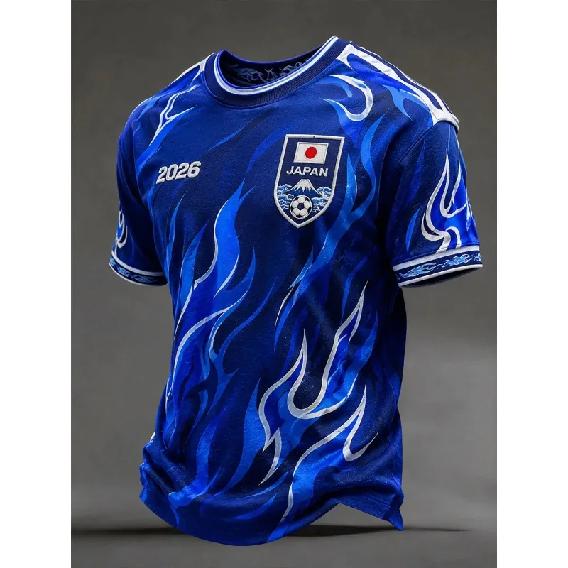 Soccer Jersey 3D Japan Blue Print Unisex Cherry Blossom Mount Fuji Flag Graphic Short Sleeve Football Quick drying  breathable