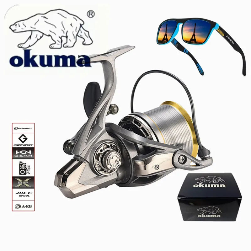 OKUMA 8000-14000 fishing rig, maximum resistance 4.8:1, 20KG long lens, seawater and fresh water 17+1 bearing, fixed spool reel