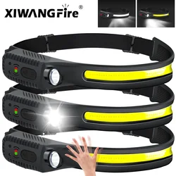 Linterna frontal de inducción XPE + COB, linterna con Sensor LED recargable por USB, linterna impermeable para acampar, linterna de pesca