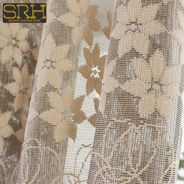 Modern Luxury Light-transparent Opaque Window Screen Small Fresh Embroidery Cotton Linen yarn Curtain Living Room Bedroom Custom