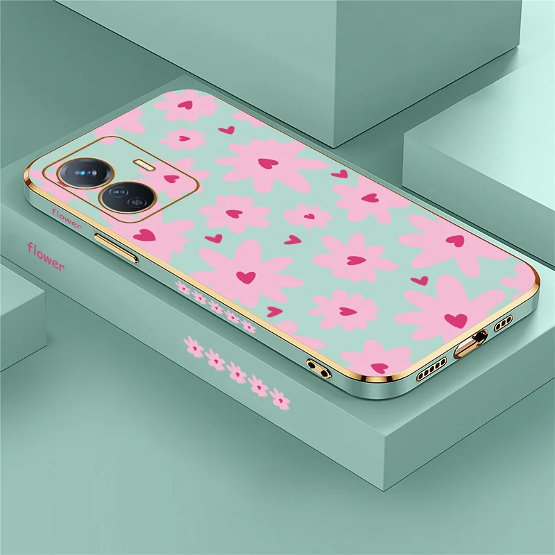 เคสโทรศัพท์ลายชุบ สำหรับ Vivo U20 U10 Z5i Z3i Z3X Z3 Z1i Z1x T1 Pro สีชมพู ลายดอกไม้ ซิลิโคน ฝาหลัง