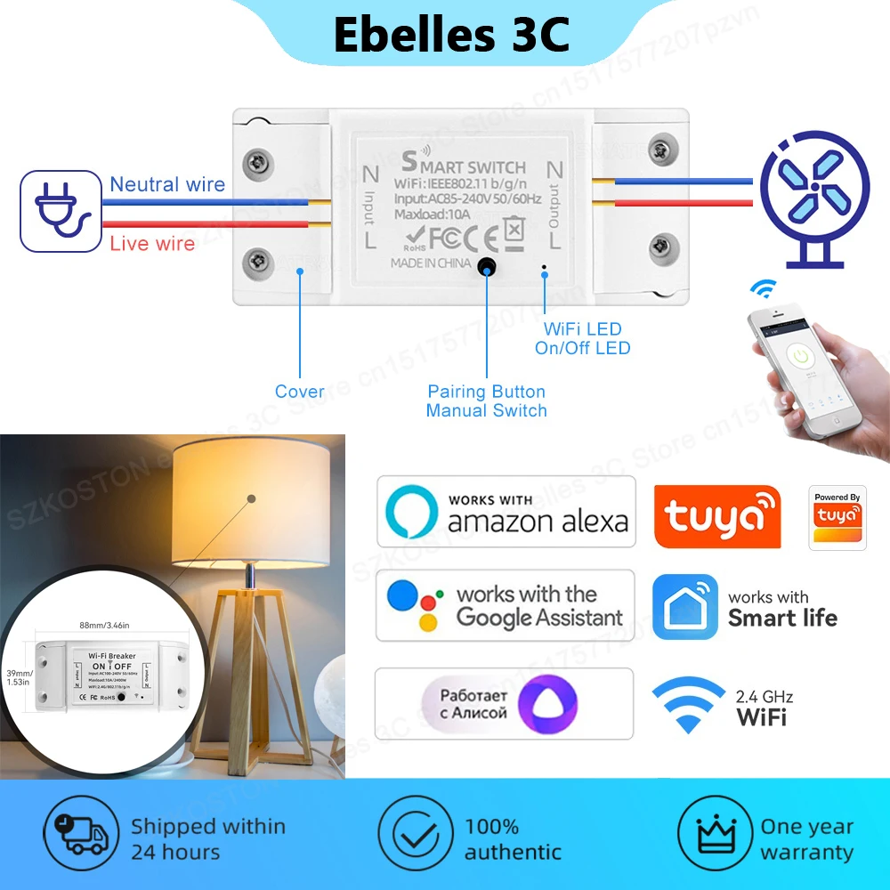 Tuya Wifi Smart Switch Smart Home 10A DIY Mini Breaker Automation Module APP Timing Works with Alexa Google Home Yandex Alice