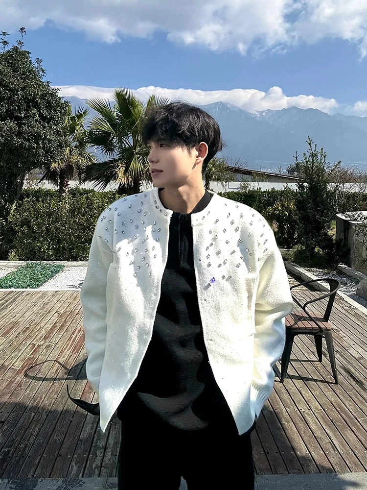 

Retro American Rhinestone Design Open Cardigan Sweater Men's Women's Casual High-End Feelings Couple Knitted Outerwear