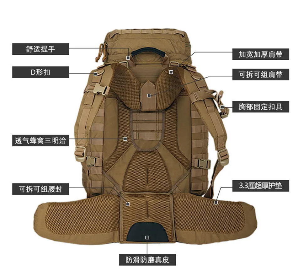 Imagem -05 - Yakeda-bolsa de Montanhismo Pesado de Grande Capacidade Impermeável à Prova Dustproof Respirável Aventura Viagem ao ar Livre Mochila Tática 90l