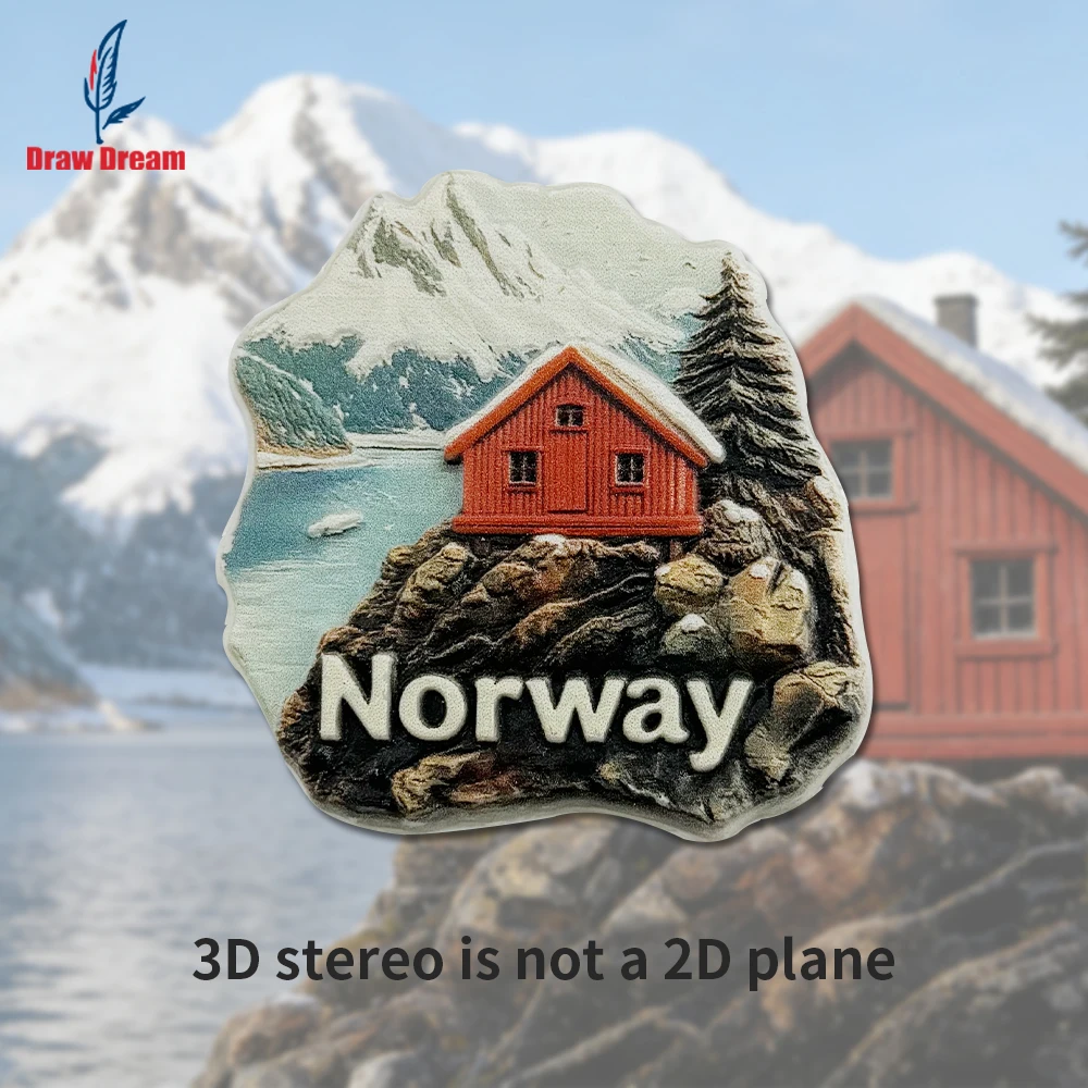 1Pc Norwegian Snowy Mountain Red House Creative 3D Refrigerator Magnet World Travel Souvenir Collection Suitable for Home and Office Decoration, Personalized Exclusive Travel Souvenir Magnetic Refrigerator Magnet Home Decoration, Kitchen, Room, Office, Cabinet Crafts and Gifts, Holiday Souvenirs, Exquisite Small Gifts