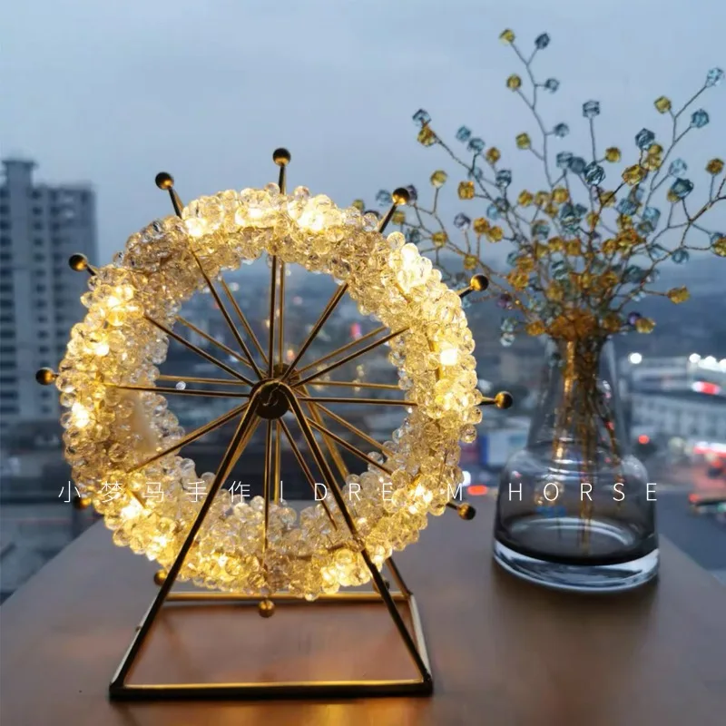 Creative DIY Glass Bead Night Light, Starry Sky Ferris Wheel Desk Decor, Handmade Glowing Ornament for Bedroom &Unique Gift Idea