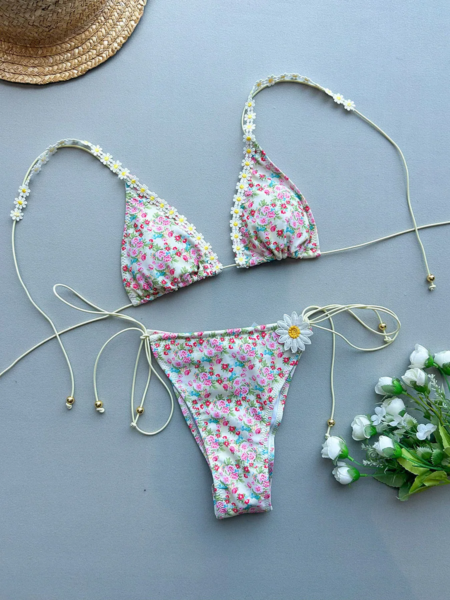 Micro Bikini 2025 Vrouwen Badpak Push Up Badmode Sexy Bikini Zwempak Kant Print Beachwear Braziliaanse Biquini Vrouwelijke Set