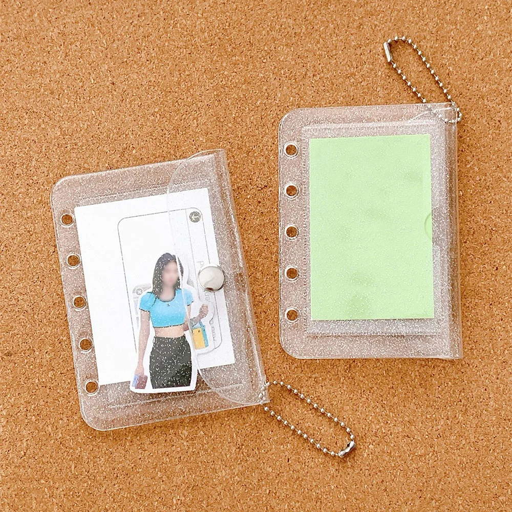 M5-Porte-cartes en PVC transparent à cinq trous, sac de rangement à paillettes, sac intérieur pour carnet de notes