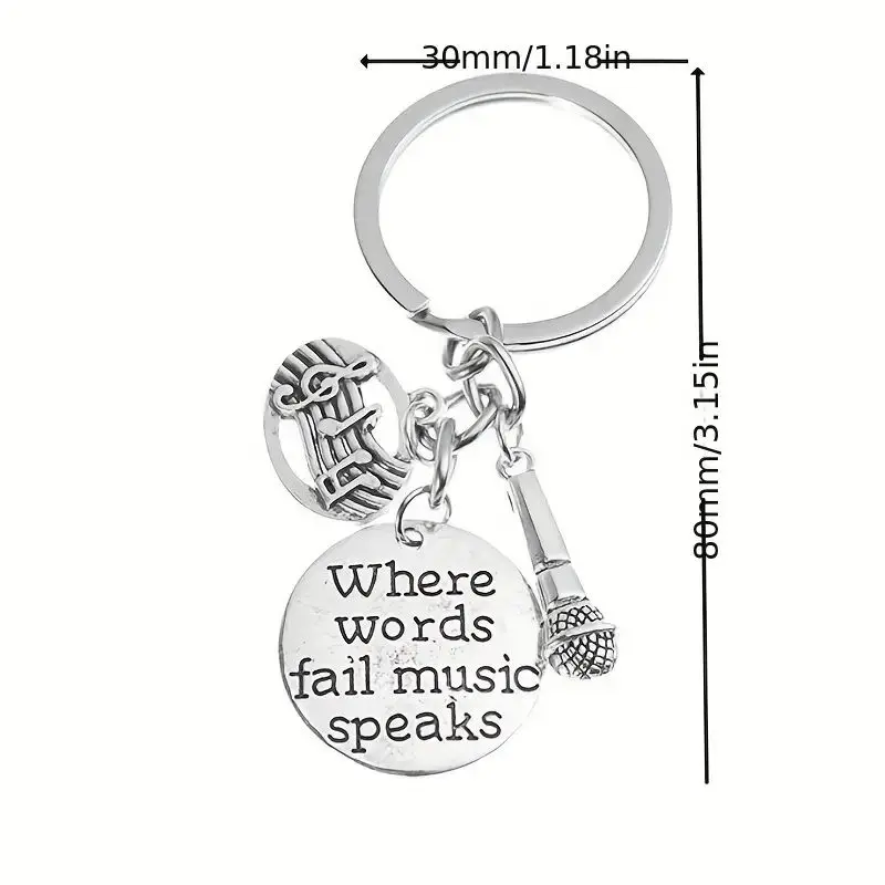 1pc Where Words Fail Music Speaks Singer Music Microphone Key Chain For Music Lover