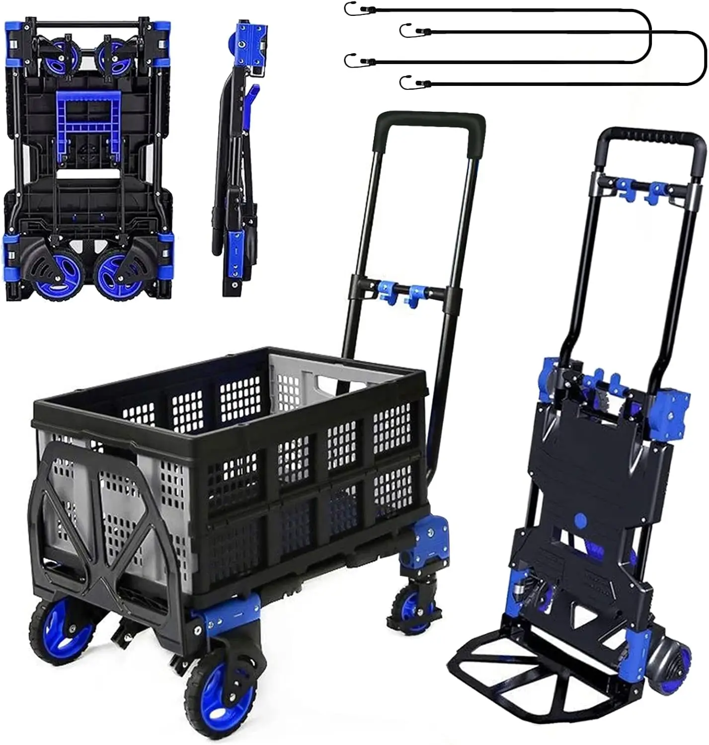 Carrello a mano con cestino pieghevole, carrelli con capacità di 330 libbre con ruote Camion con piattaforma 2 in 1, carrello a spinta con 4 ruote e