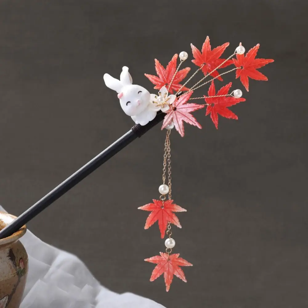 

Classical Rabbit Wooden Hair Stick Tassel Hair Ball Hanfu Hairpin Chinese Style Hair Chopstick For Girl